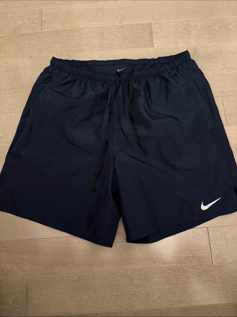 Nike Men's Dark Blue Athletic Shorts with White Swoosh
